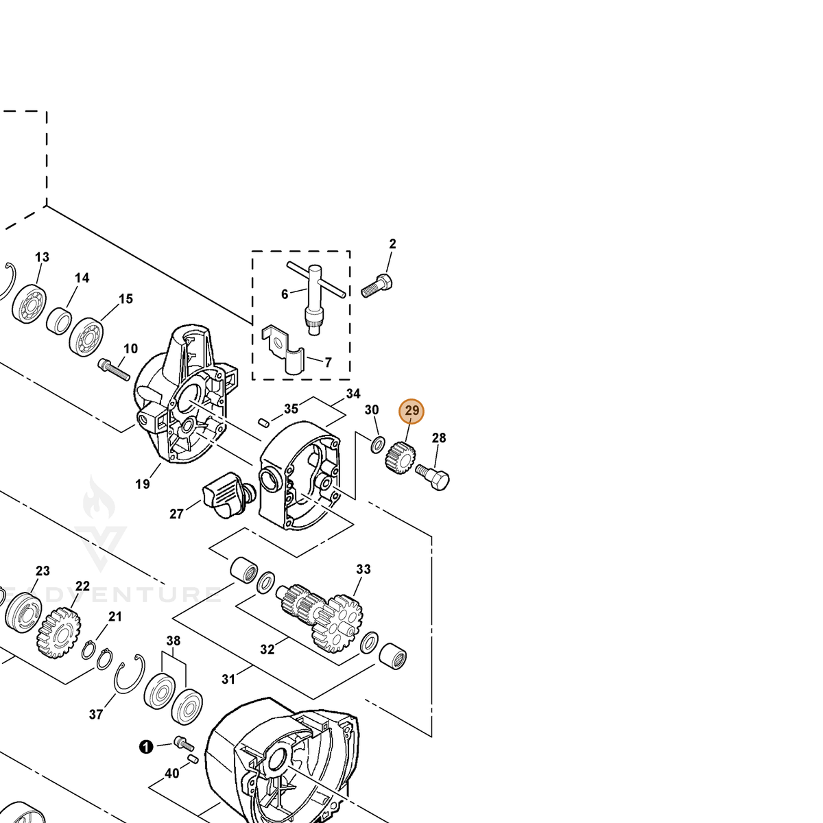 ECHO part V650000150 — IPL diagram snippet (6x zoom, amber highlight)