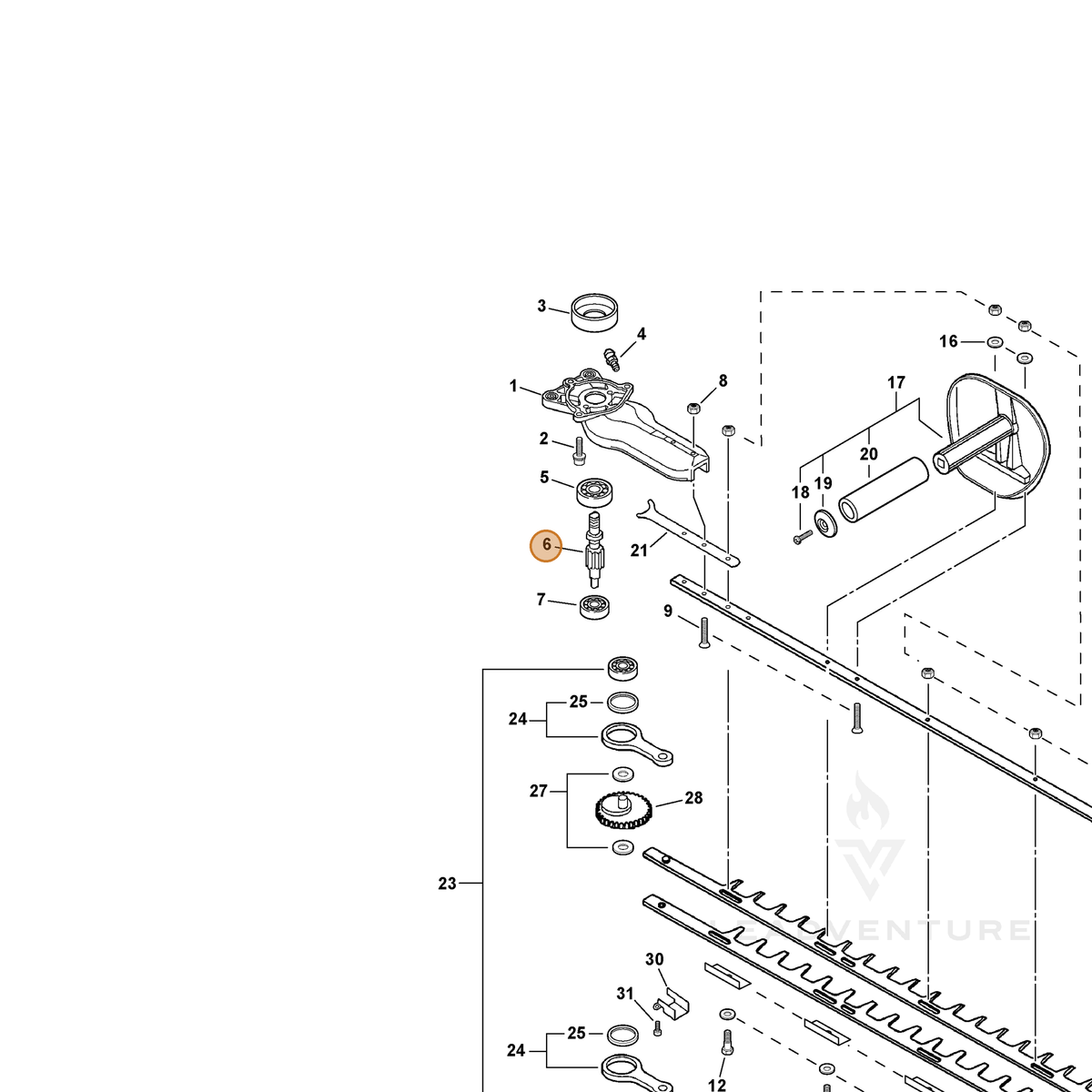 ECHO part V650000160 — IPL diagram snippet (6x zoom, amber highlight)