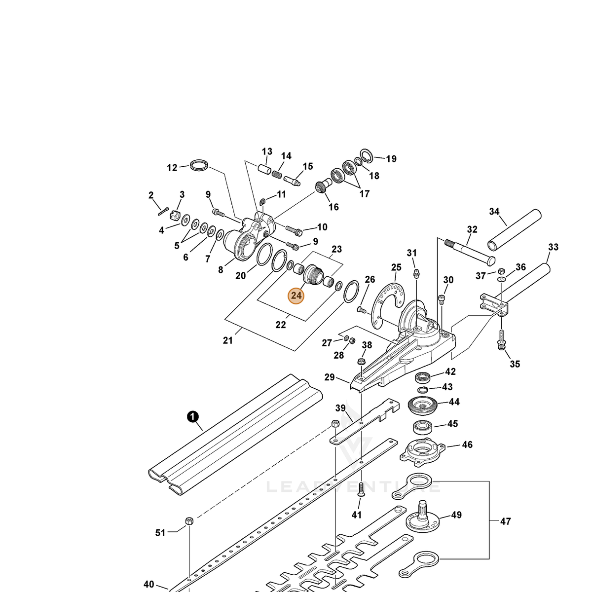 ECHO part V651000250 — IPL diagram snippet (6x zoom, amber highlight)