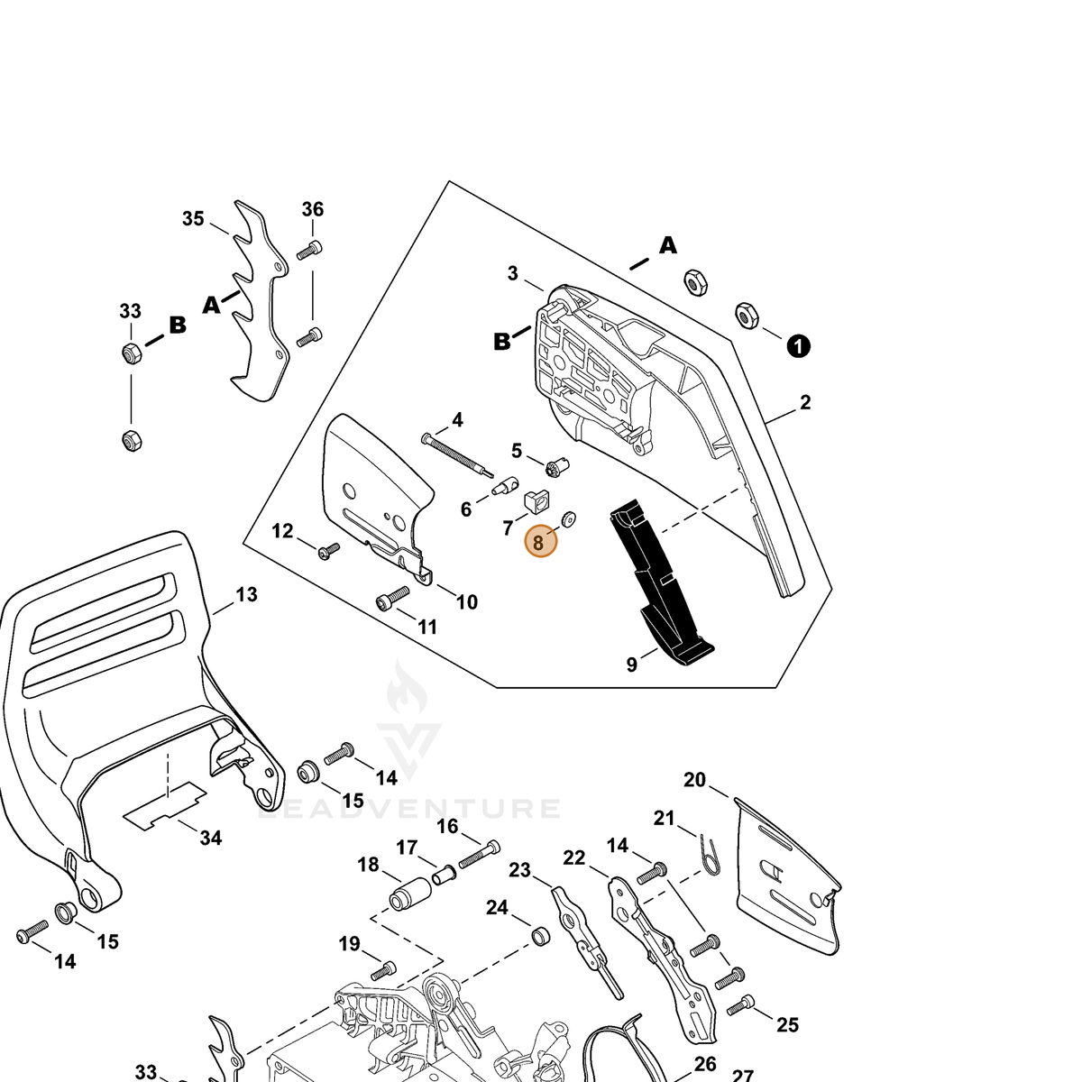 ECHO part V651001050 — IPL diagram snippet (6x zoom, amber highlight)