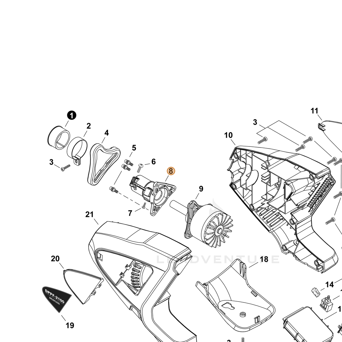 Echo part V700000200 — IPL diagram snippet (6x zoom, amber highlight)