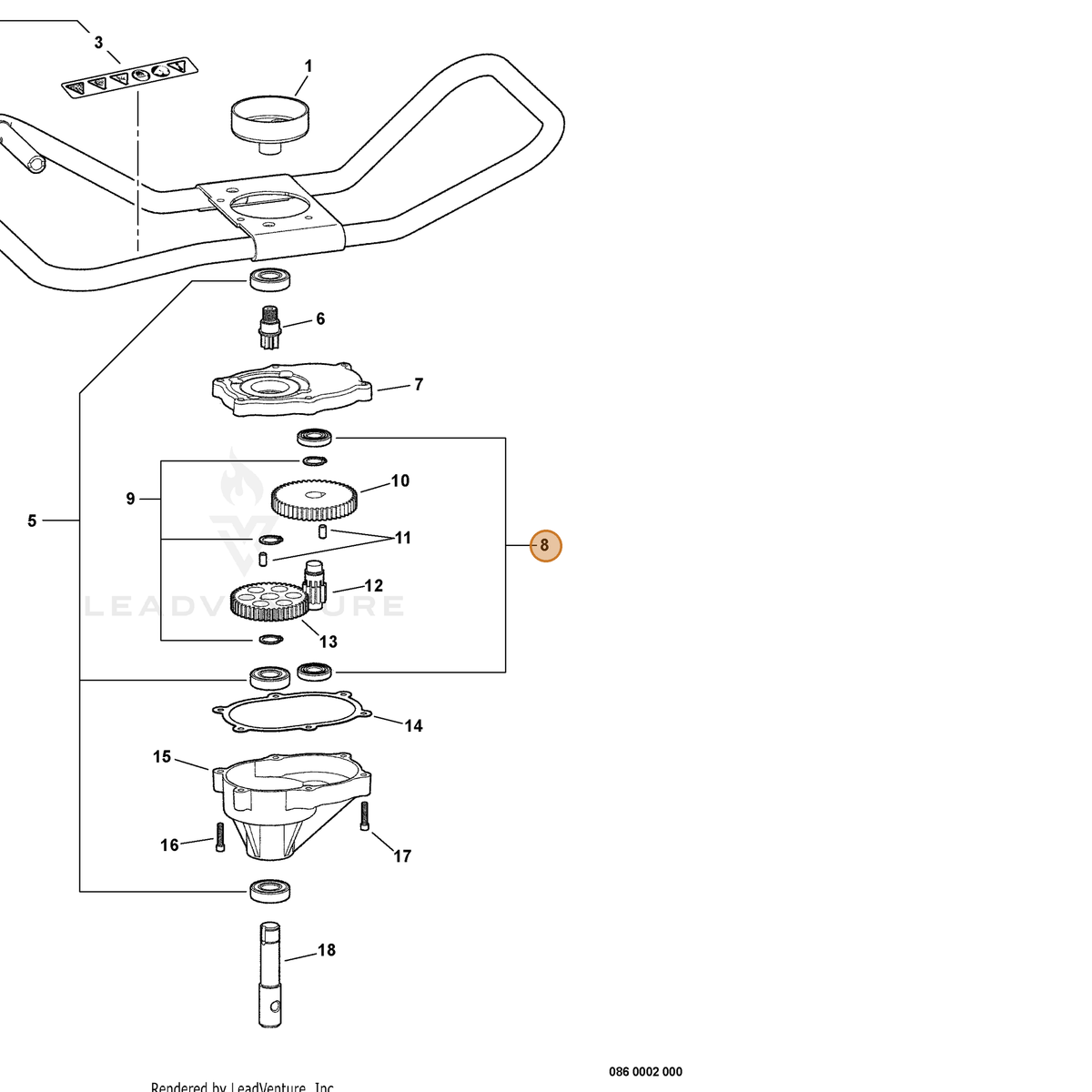 ECHO part V712000000 — IPL diagram snippet (6x zoom, amber highlight)
