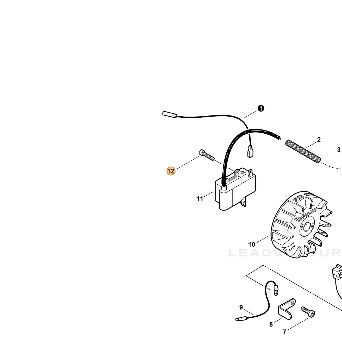 ECHO part V804000070 — IPL diagram snippet (6x zoom, amber highlight)