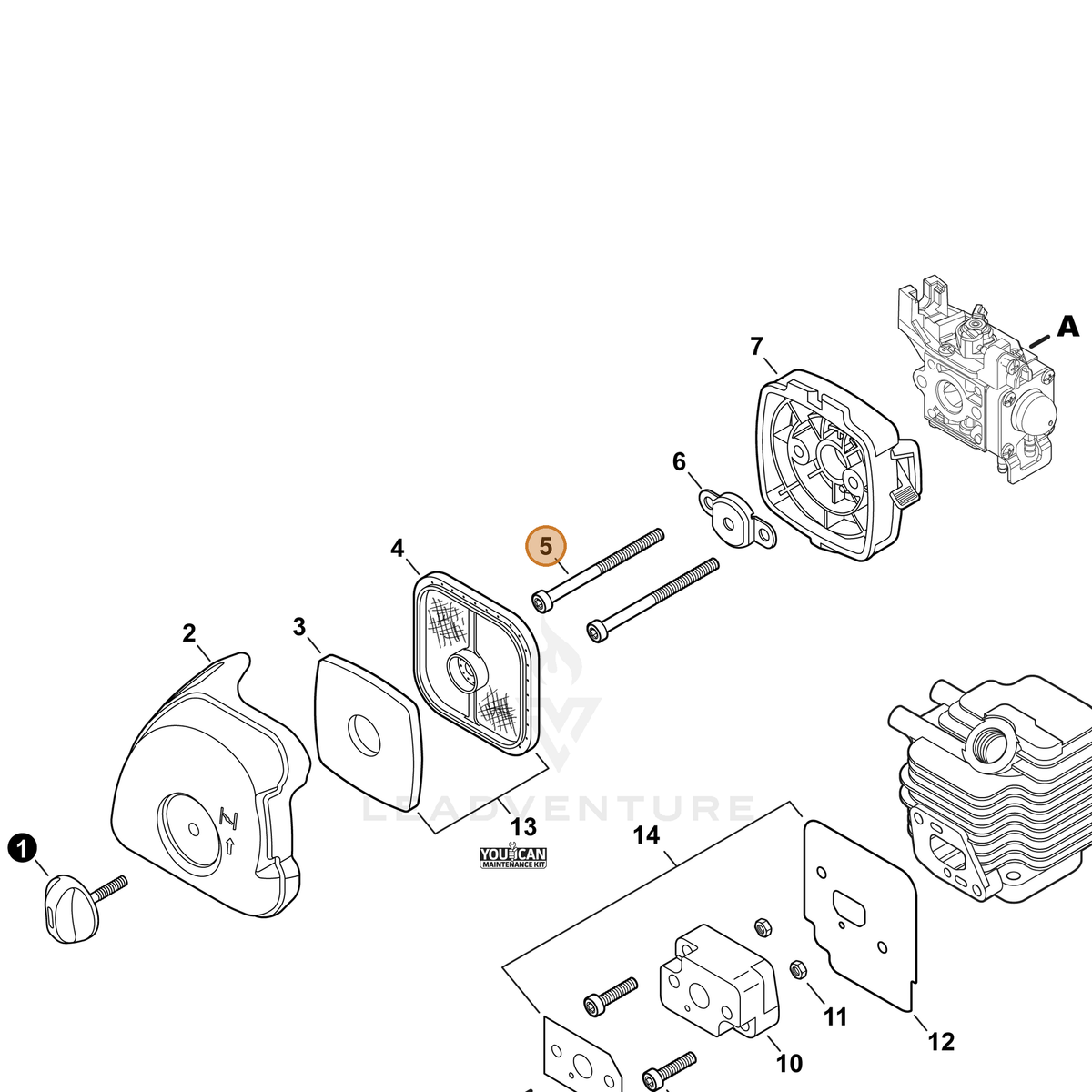 ECHO part V805000100 — IPL diagram snippet (6x zoom, amber highlight)