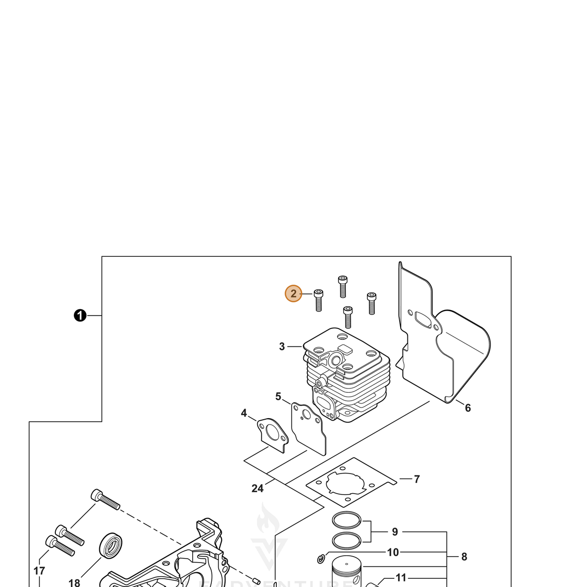ECHO part V805000210 — IPL diagram snippet (6x zoom, amber highlight)