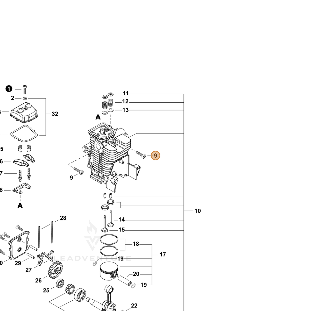 ECHO part V806000160 — IPL diagram snippet (6x zoom, amber highlight)