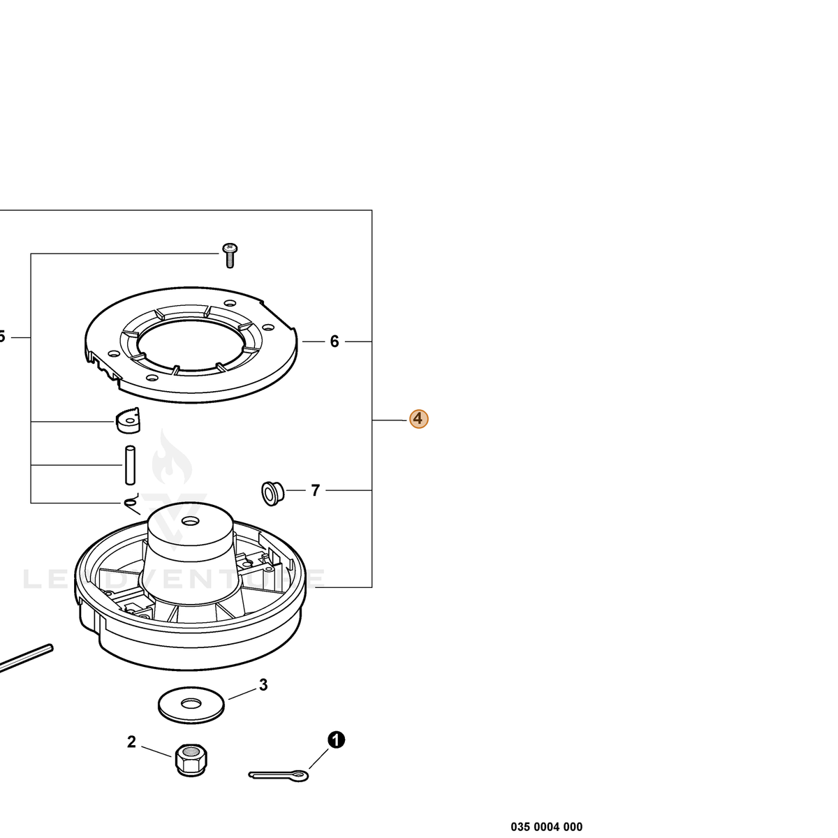 ECHO part X047000111 — IPL diagram snippet (6x zoom, amber highlight)