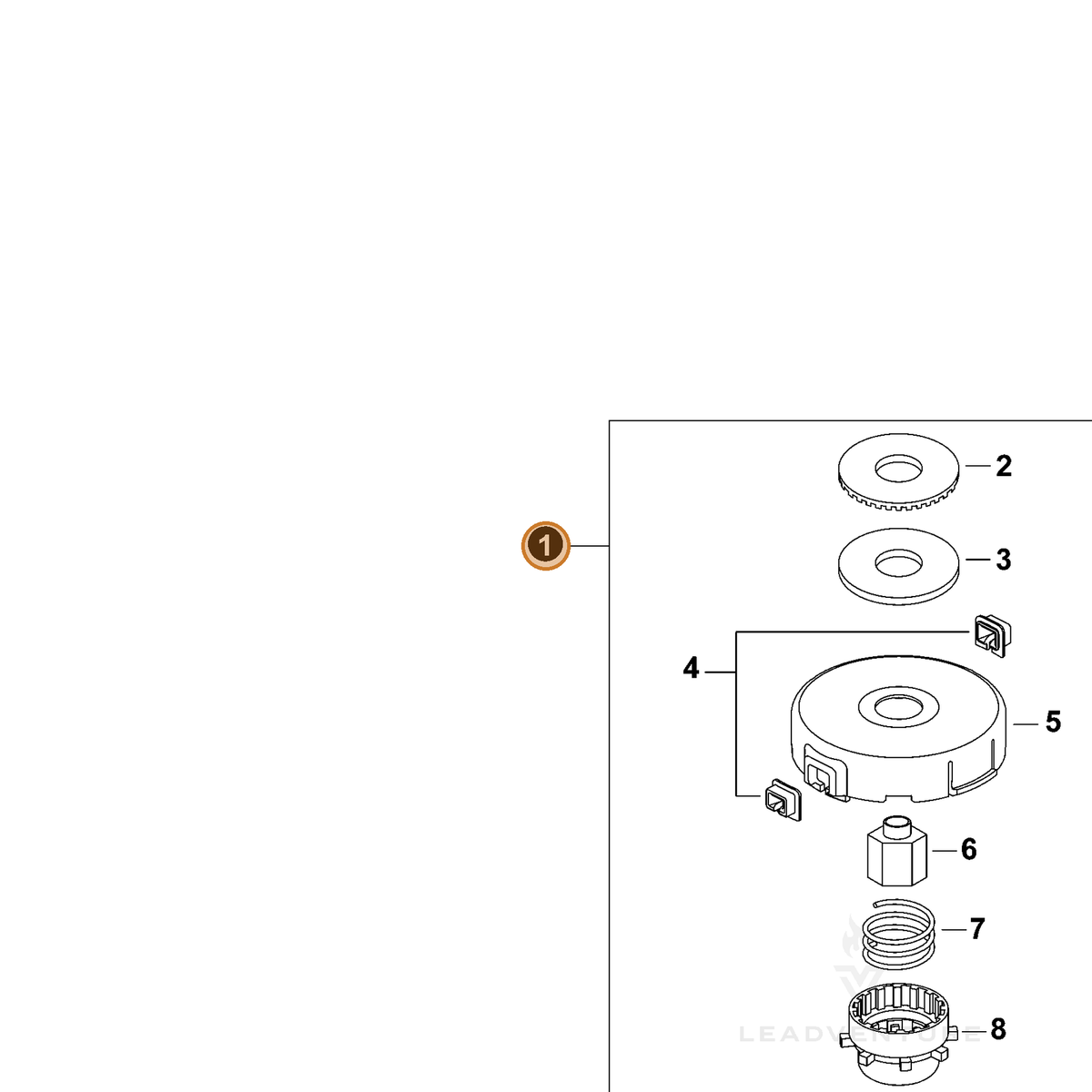Echo part X047000222 — IPL diagram snippet (6x zoom, amber highlight)