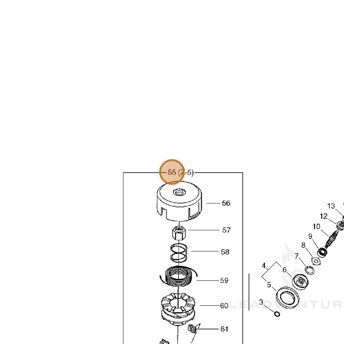 ECHO part X047000330 — IPL diagram snippet (6x zoom, amber highlight)