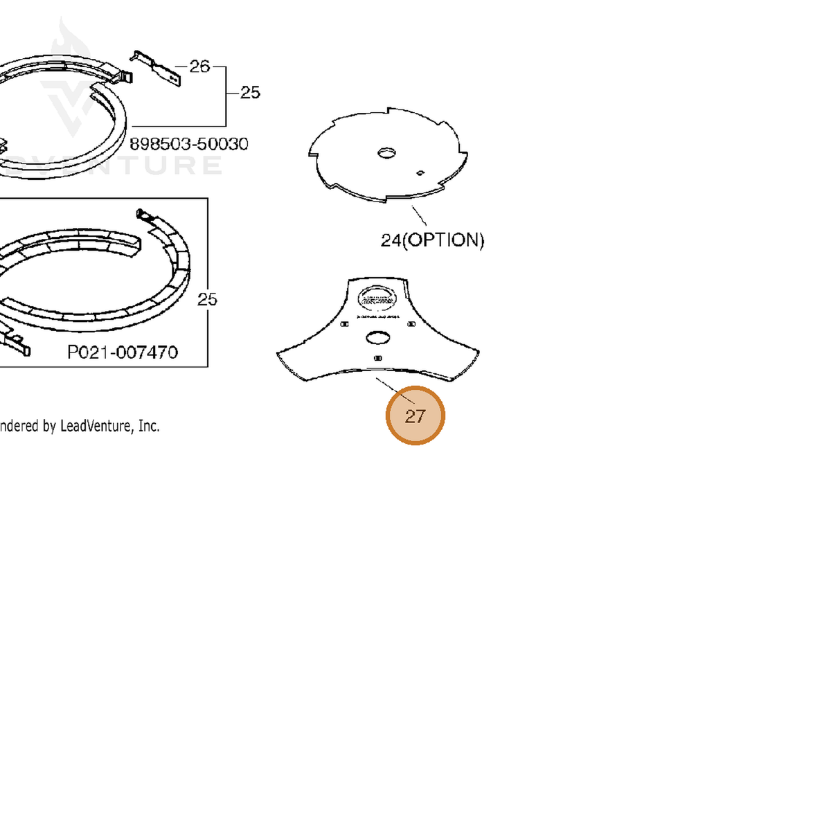 ECHO part X405000001 — IPL diagram snippet (6x zoom, amber highlight)