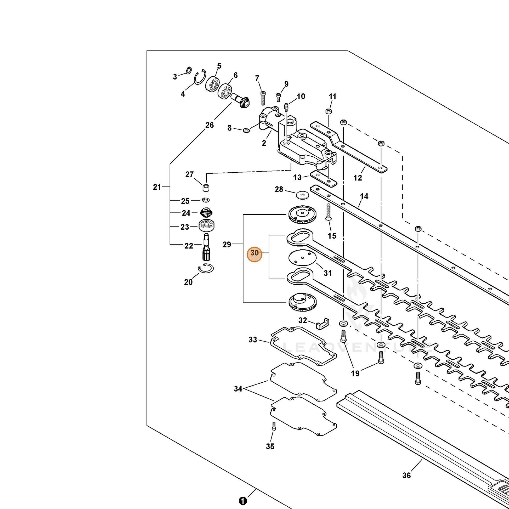 ECHO part X411000410 — IPL diagram snippet (6x zoom, amber highlight)