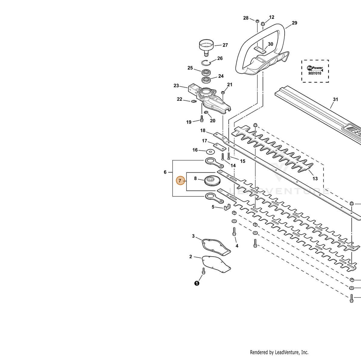 ECHO part X411000760 — IPL diagram snippet (6x zoom, amber highlight)