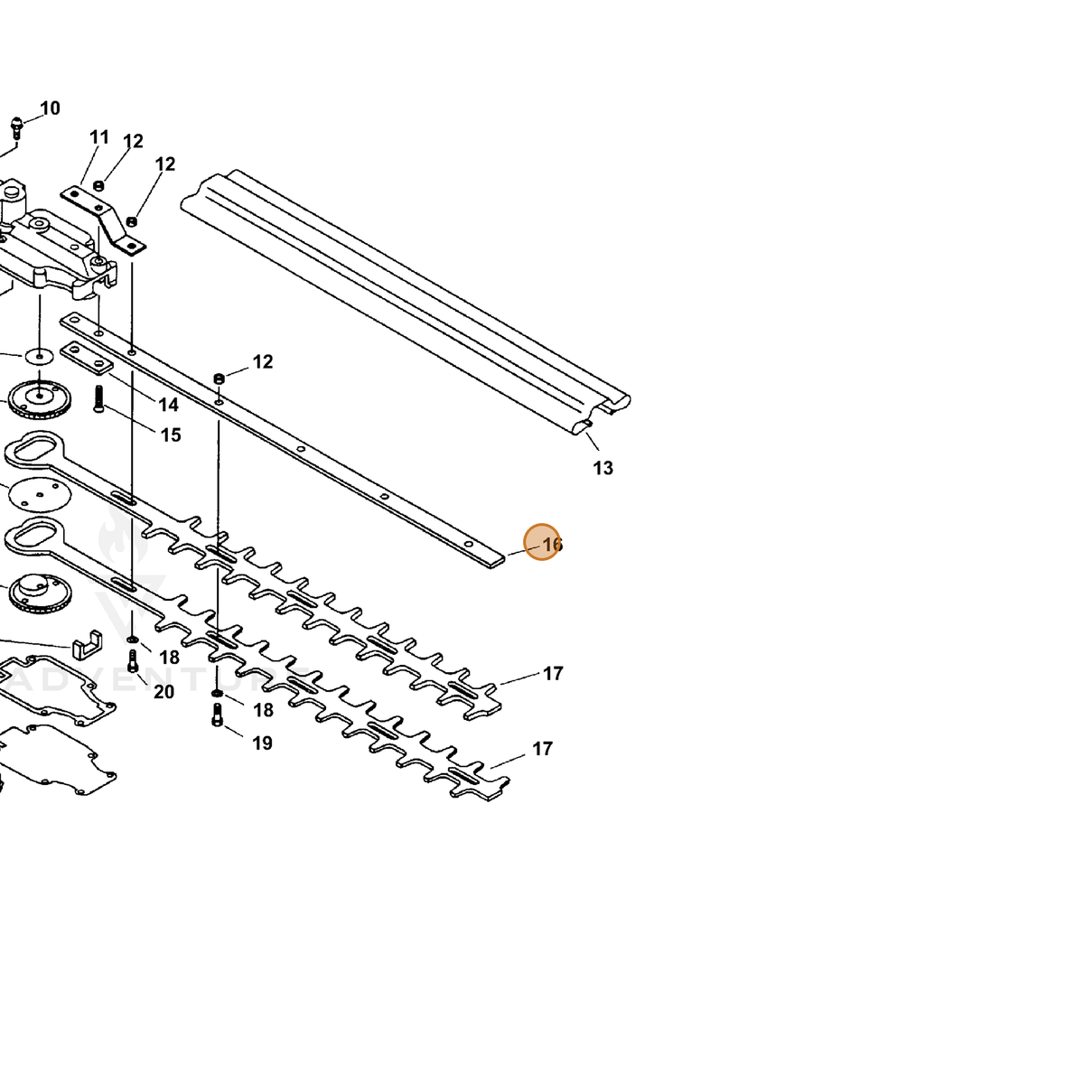 ECHO part X425000020 — IPL diagram snippet (6x zoom, amber highlight)