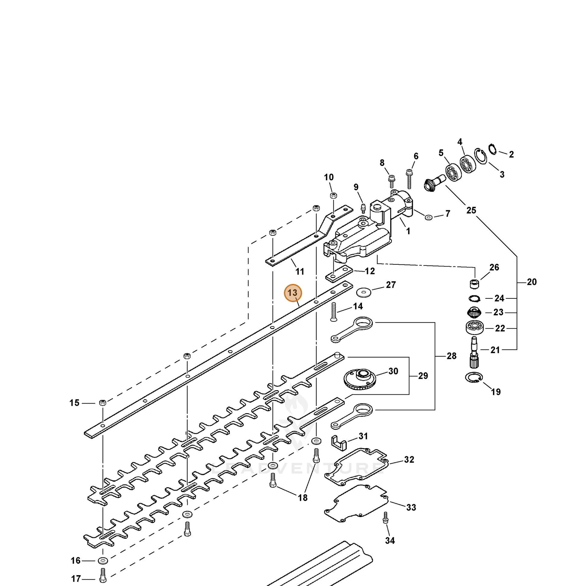 ECHO part X425000210 — IPL diagram snippet (6x zoom, amber highlight)