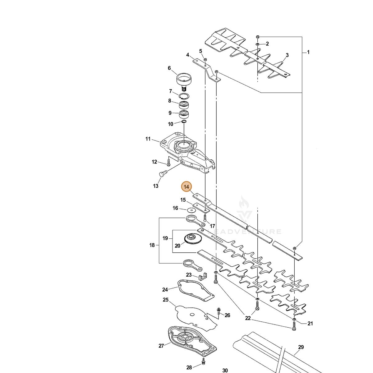 ECHO part X425000230 — IPL diagram snippet (6x zoom, amber highlight)