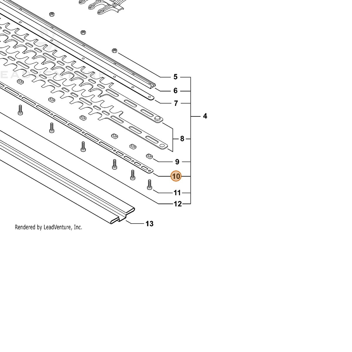 ECHO part X425001000 — IPL diagram snippet (6x zoom, amber highlight)