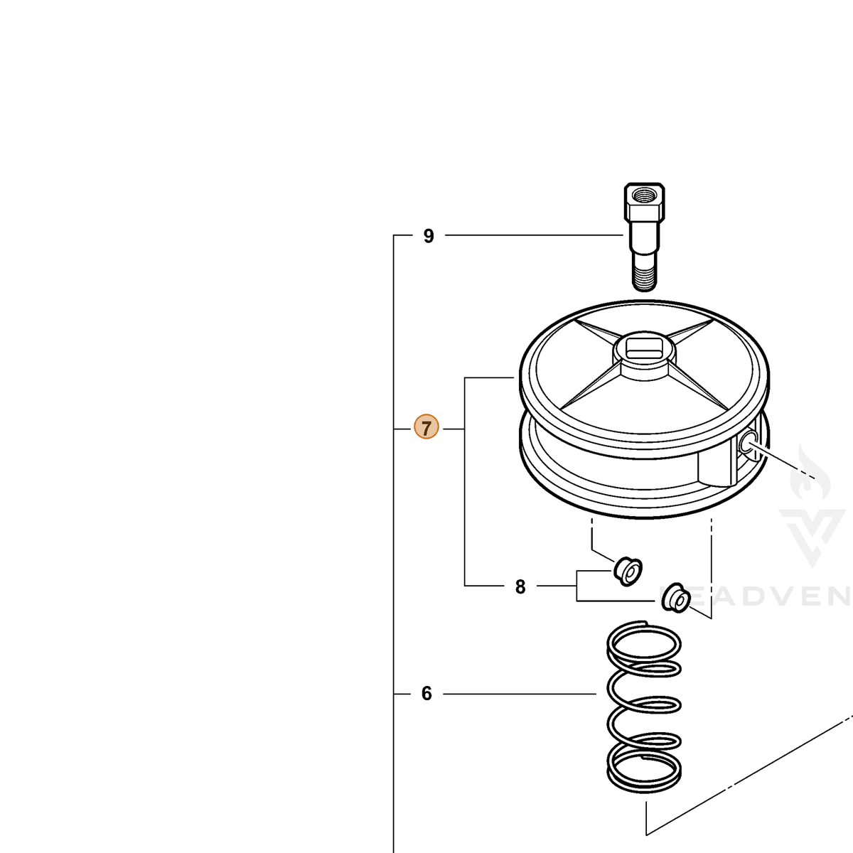 ECHO part X470000160 — IPL diagram snippet (6x zoom, amber highlight)