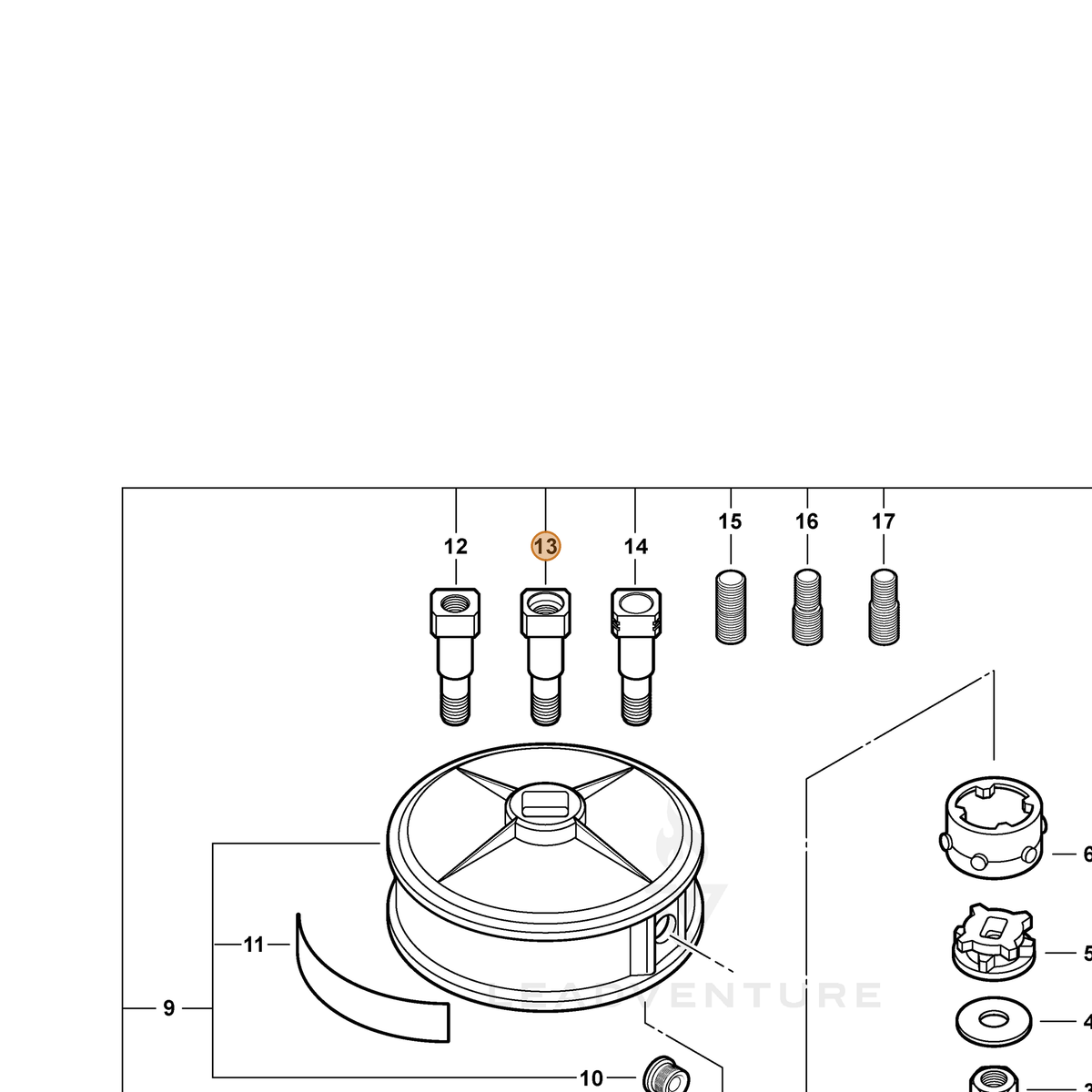ECHO part X471000120 — IPL diagram snippet (6x zoom, amber highlight)