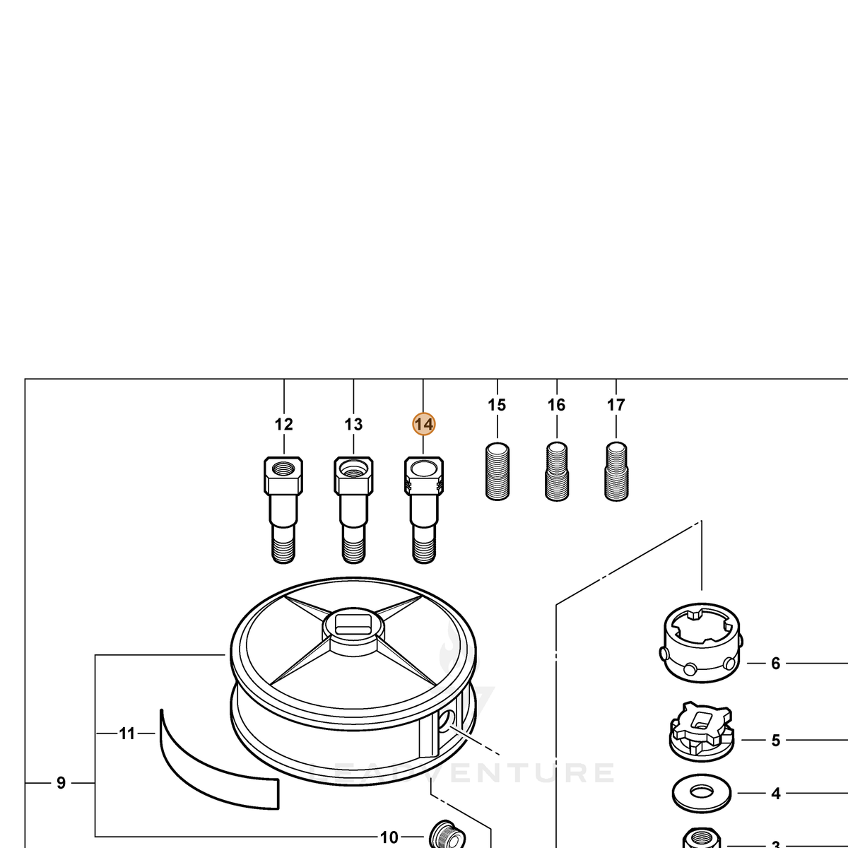 ECHO part X471000130 — IPL diagram snippet (6x zoom, amber highlight)