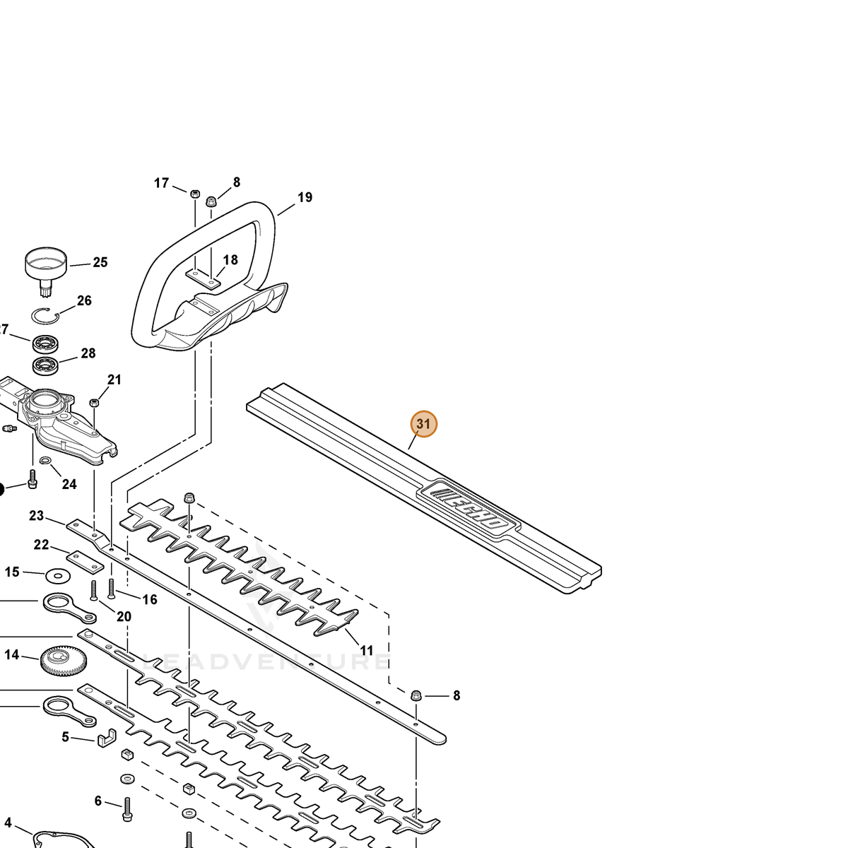 ECHO part X495000480 — IPL diagram snippet (6x zoom, amber highlight)