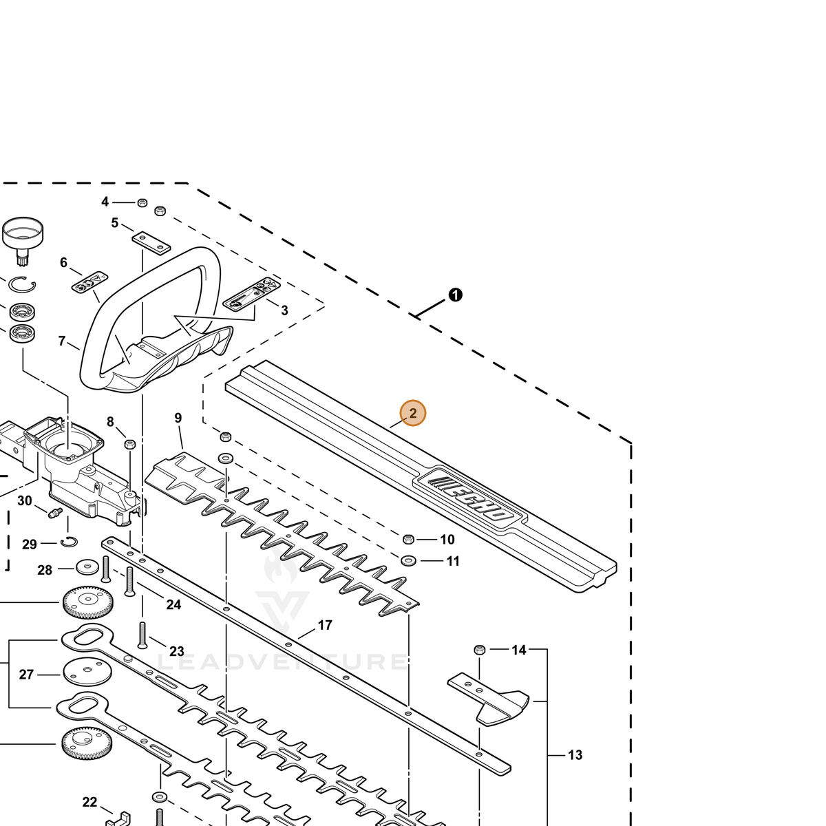 ECHO part X495000850 — IPL diagram snippet (6x zoom, amber highlight)