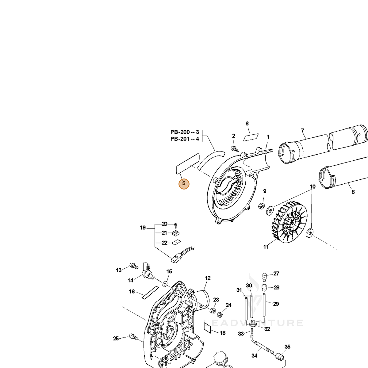 ECHO part X502000300 — IPL diagram snippet (6x zoom, amber highlight)