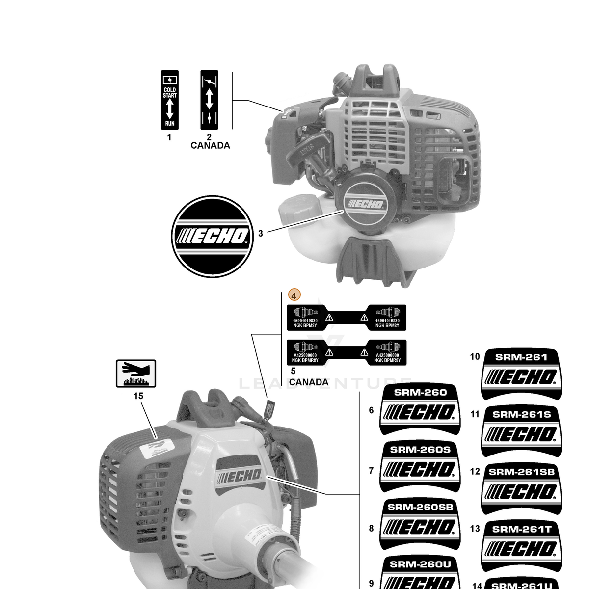 ECHO part X503000380 — IPL diagram snippet (6x zoom, amber highlight)