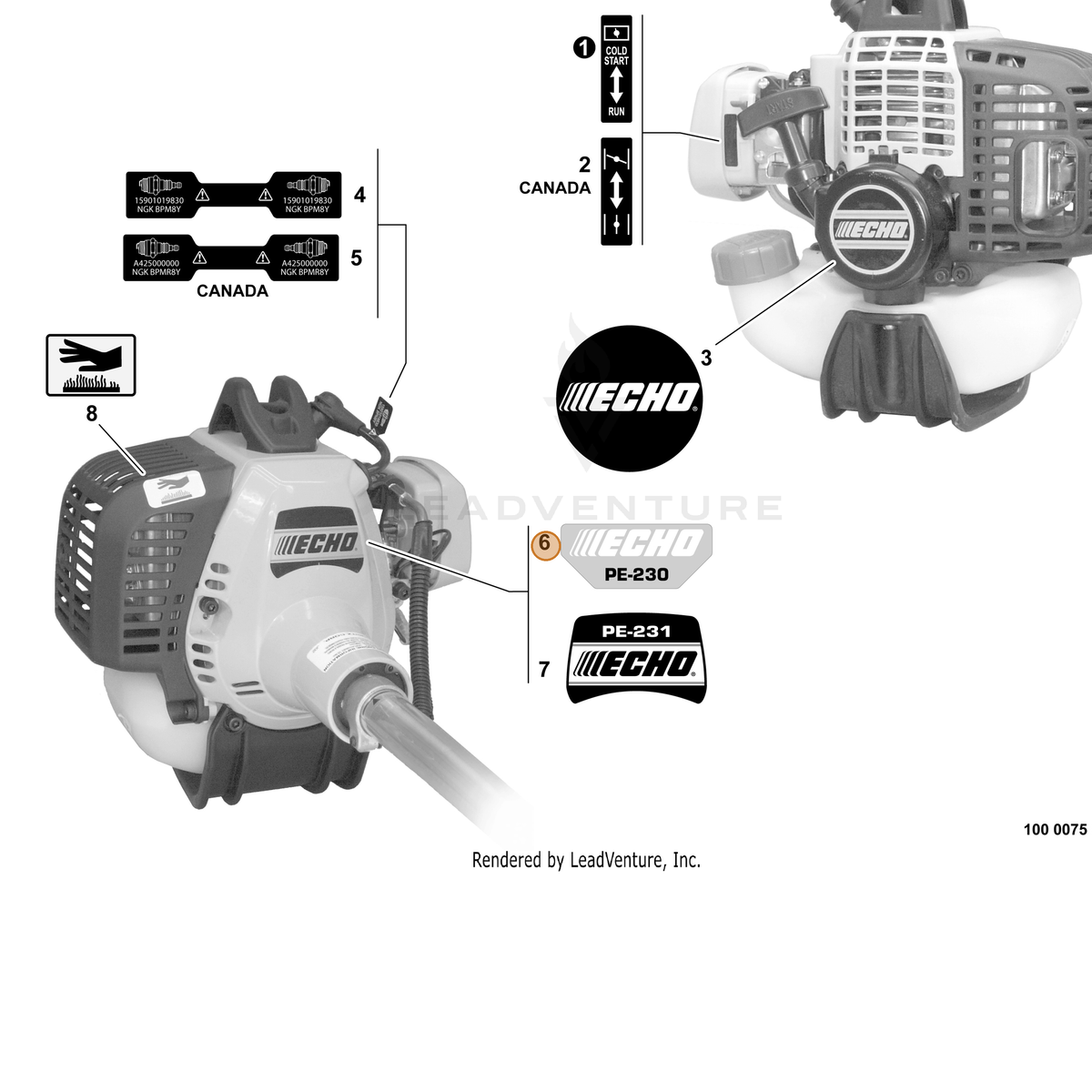 ECHO part X503000400 — IPL diagram snippet (6x zoom, amber highlight)