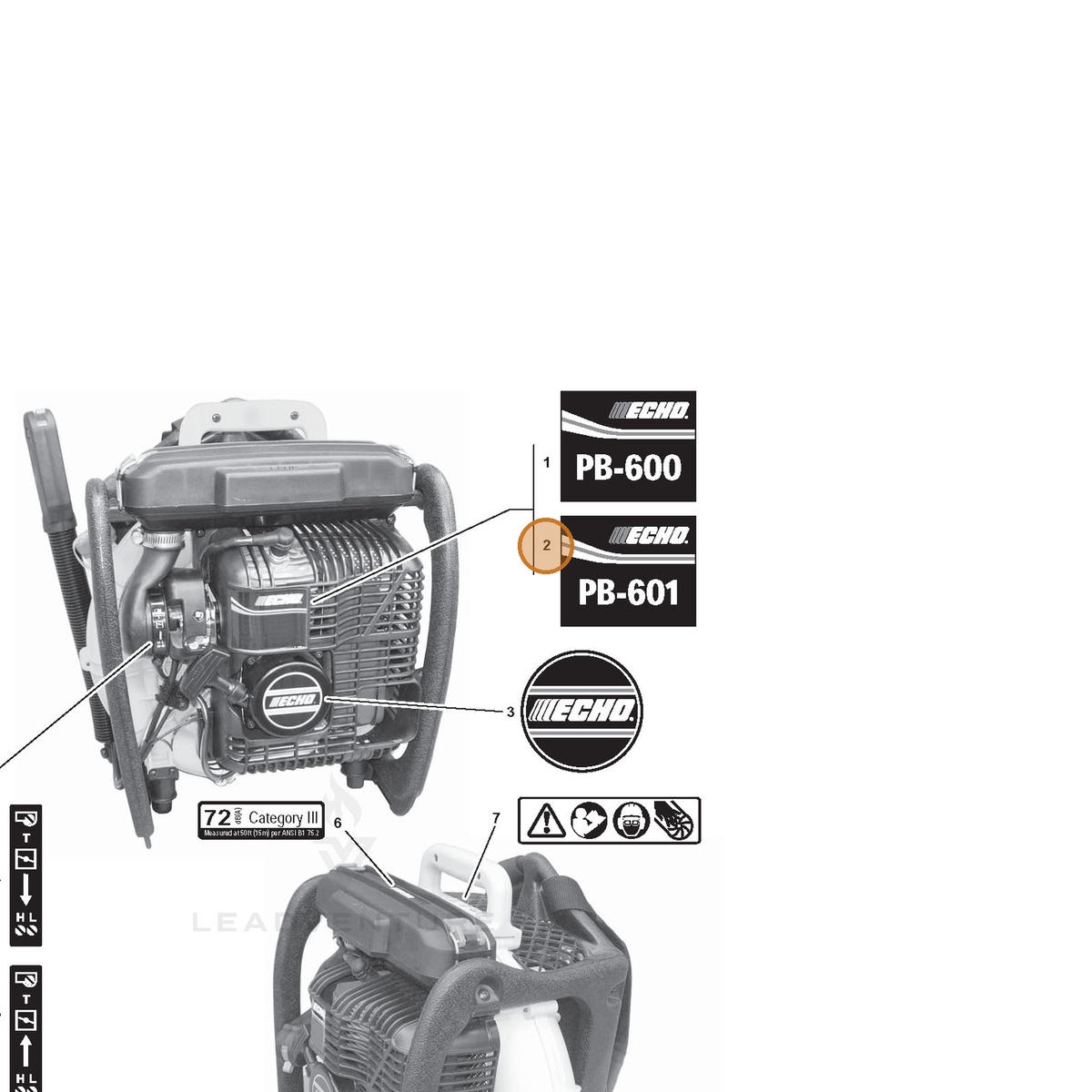 ECHO part X503000820 — IPL diagram snippet (6x zoom, amber highlight)