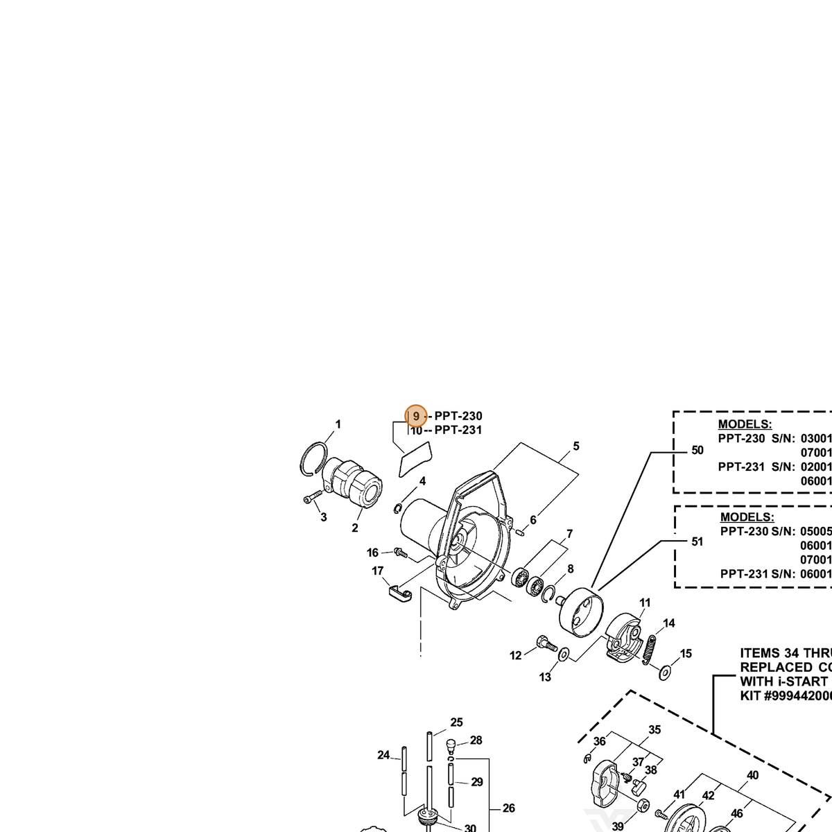 ECHO part X503000980 — IPL diagram snippet (6x zoom, amber highlight)