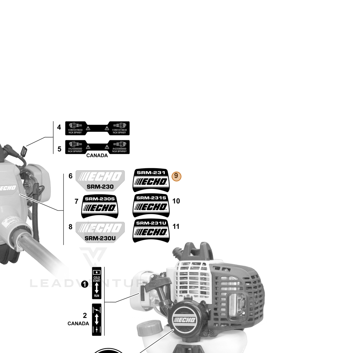 ECHO part X503001140 — IPL diagram snippet (6x zoom, amber highlight)