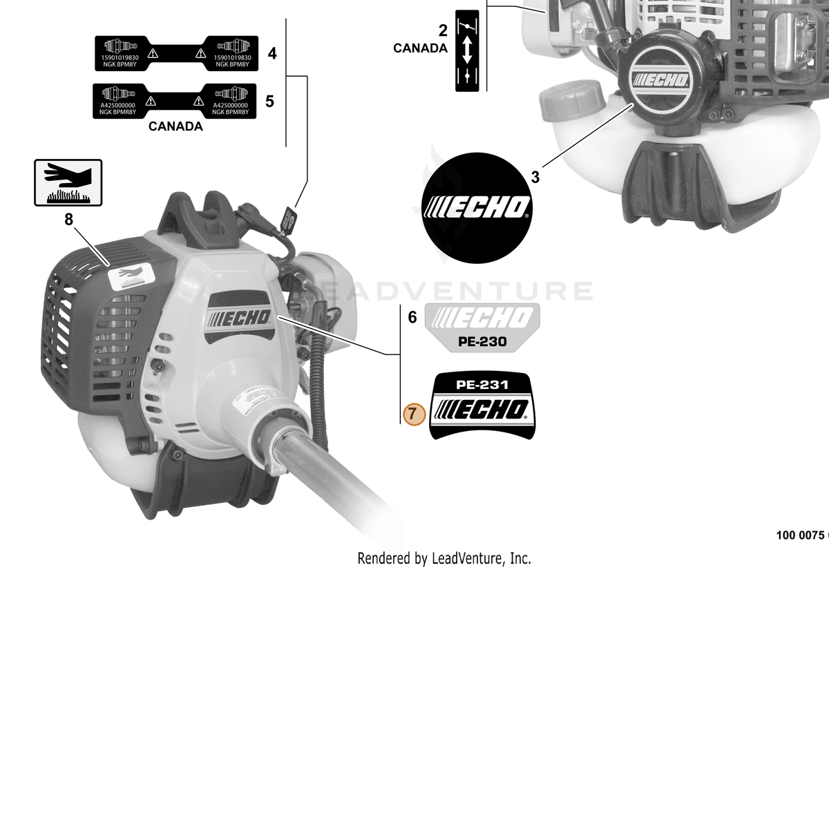 ECHO part X503001190 — IPL diagram snippet (6x zoom, amber highlight)