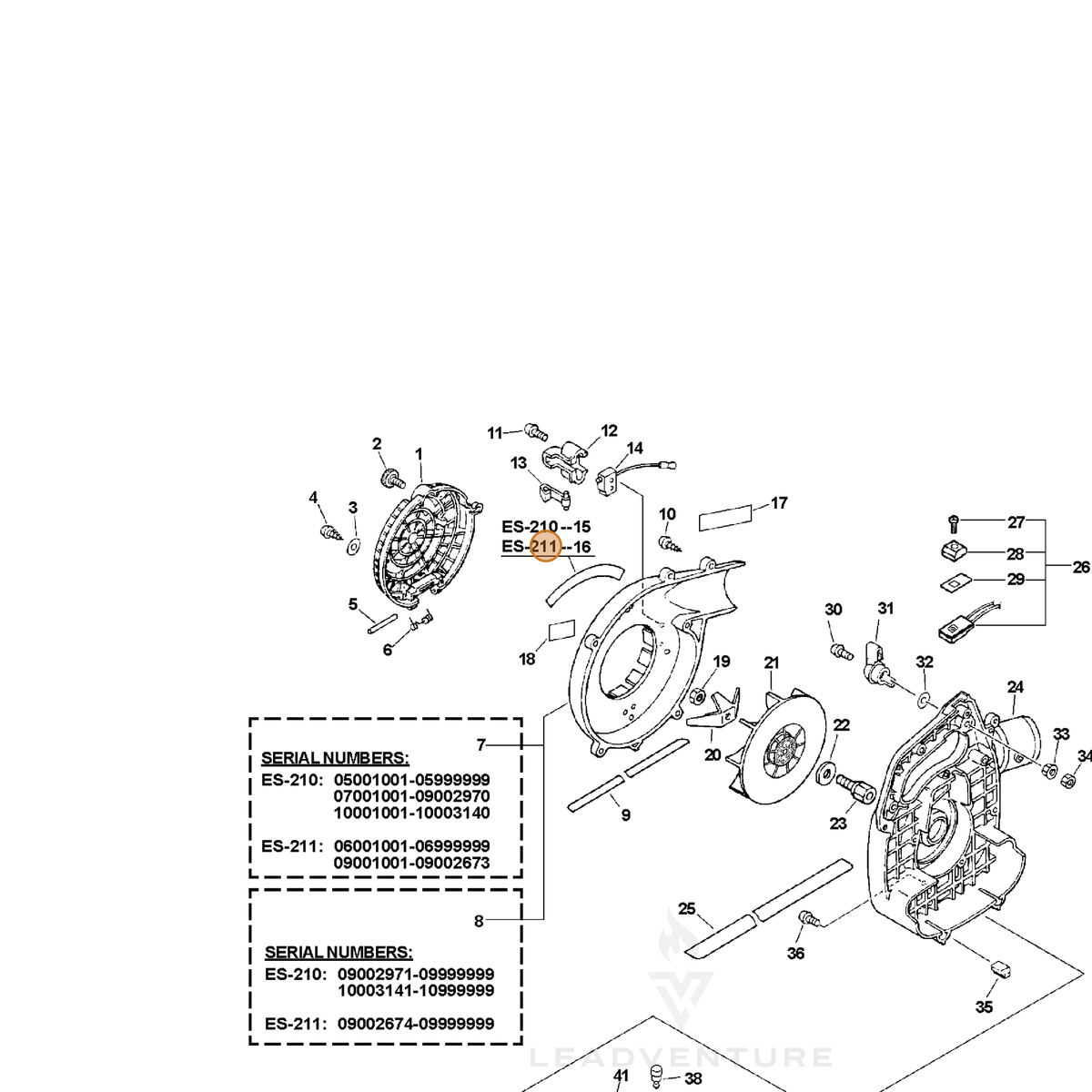 ECHO part X503001321 — IPL diagram snippet (6x zoom, amber highlight)