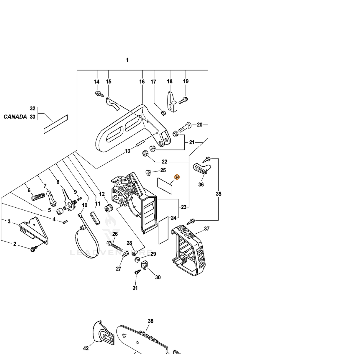 ECHO part X503001450 — IPL diagram snippet (6x zoom, amber highlight)
