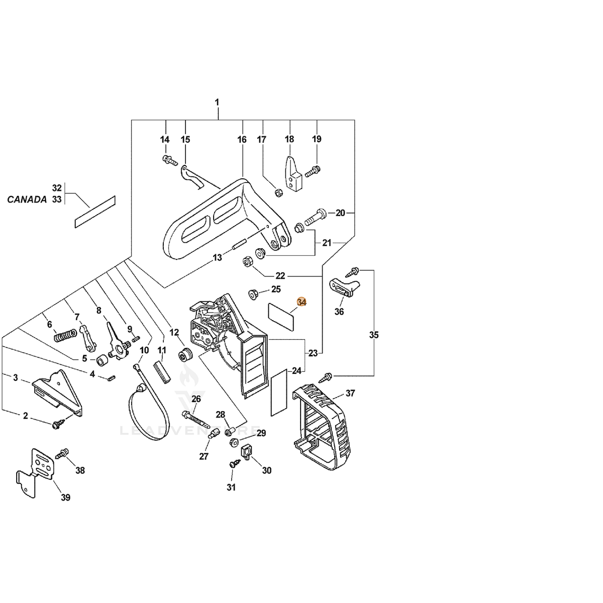 ECHO part X503001490 — IPL diagram snippet (6x zoom, amber highlight)