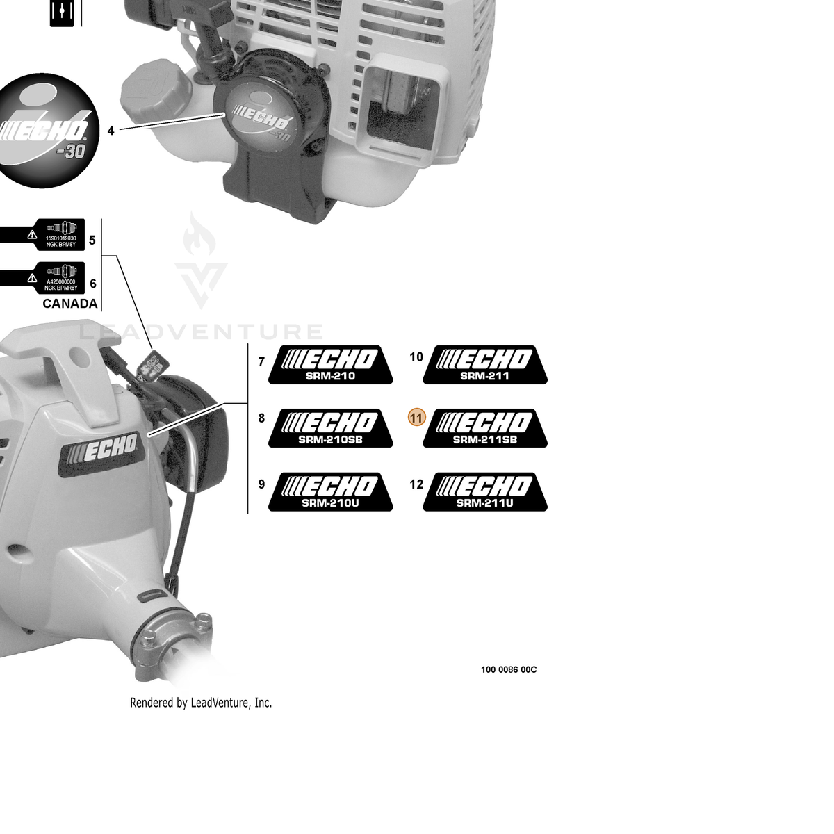 ECHO part X503001580 — IPL diagram snippet (6x zoom, amber highlight)