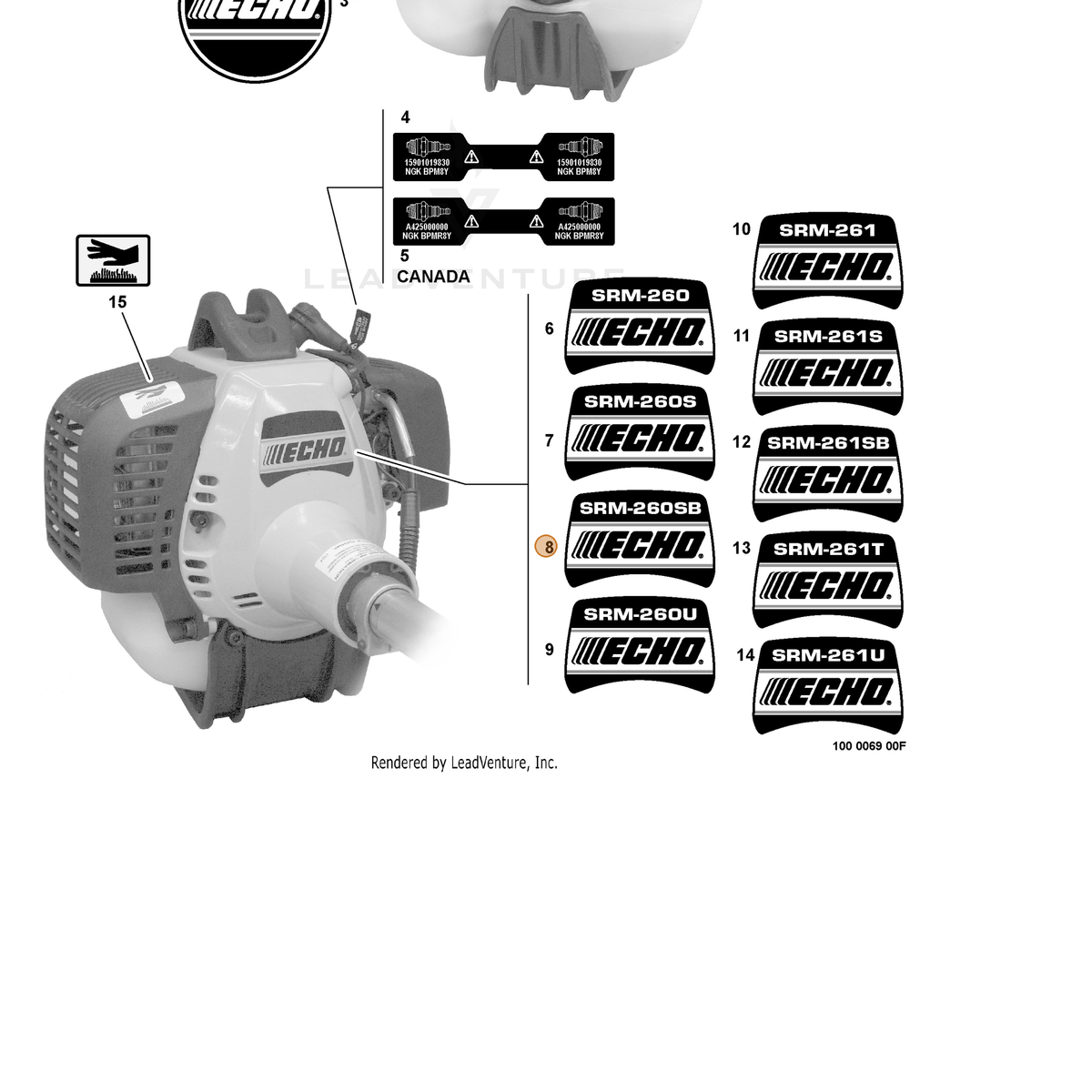 ECHO part X503001600 — IPL diagram snippet (6x zoom, amber highlight)