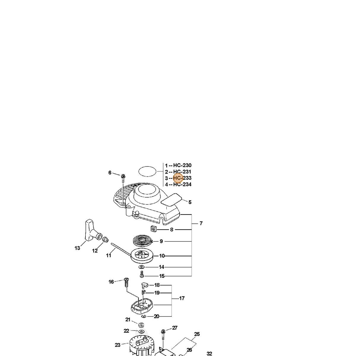 ECHO part X503001610 — IPL diagram snippet (6x zoom, amber highlight)