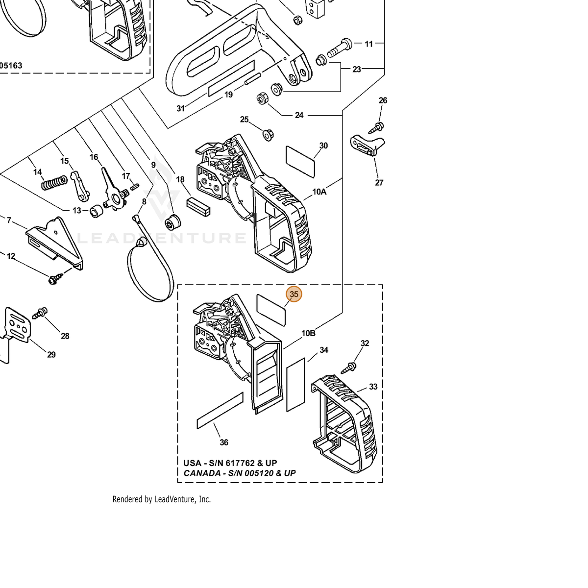 ECHO part X503001750 — IPL diagram snippet (6x zoom, amber highlight)