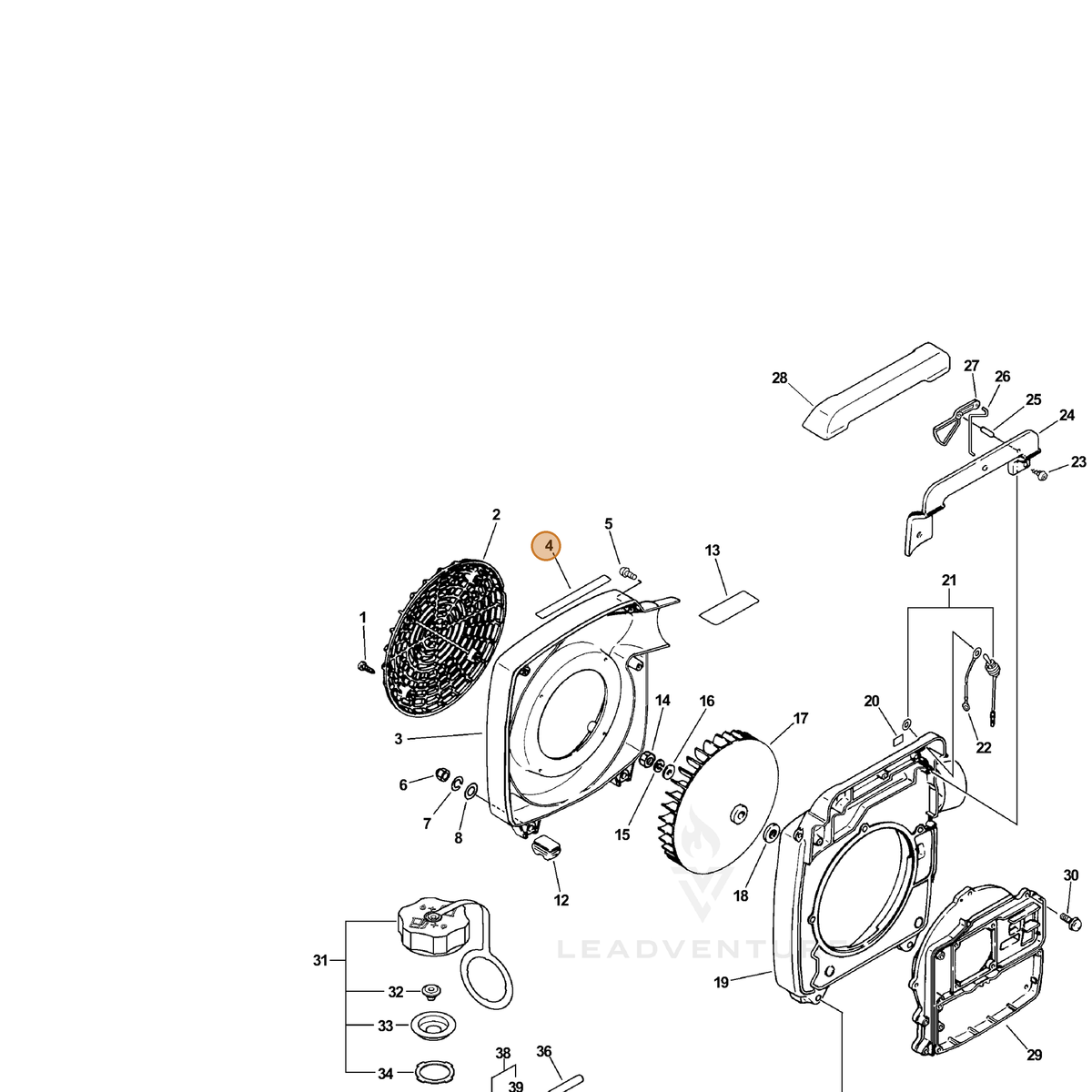 ECHO part X503001930 — IPL diagram snippet (6x zoom, amber highlight)