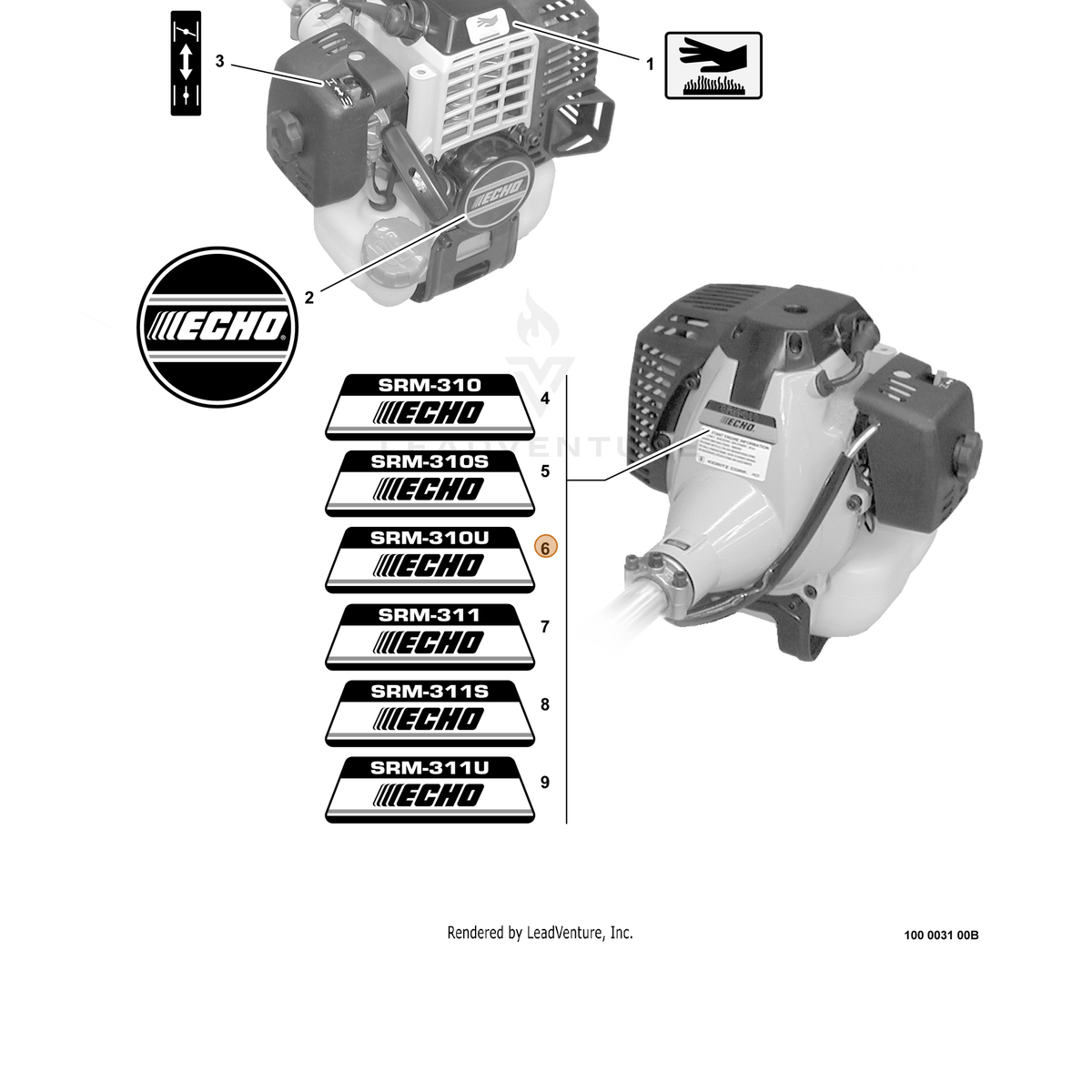 ECHO part X503002830 — IPL diagram snippet (6x zoom, amber highlight)