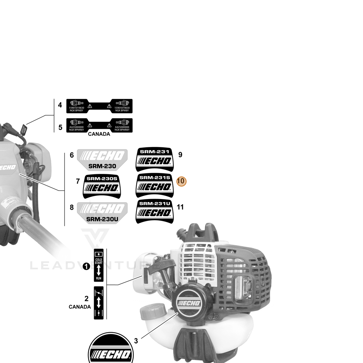 ECHO part X503003110 — IPL diagram snippet (6x zoom, amber highlight)