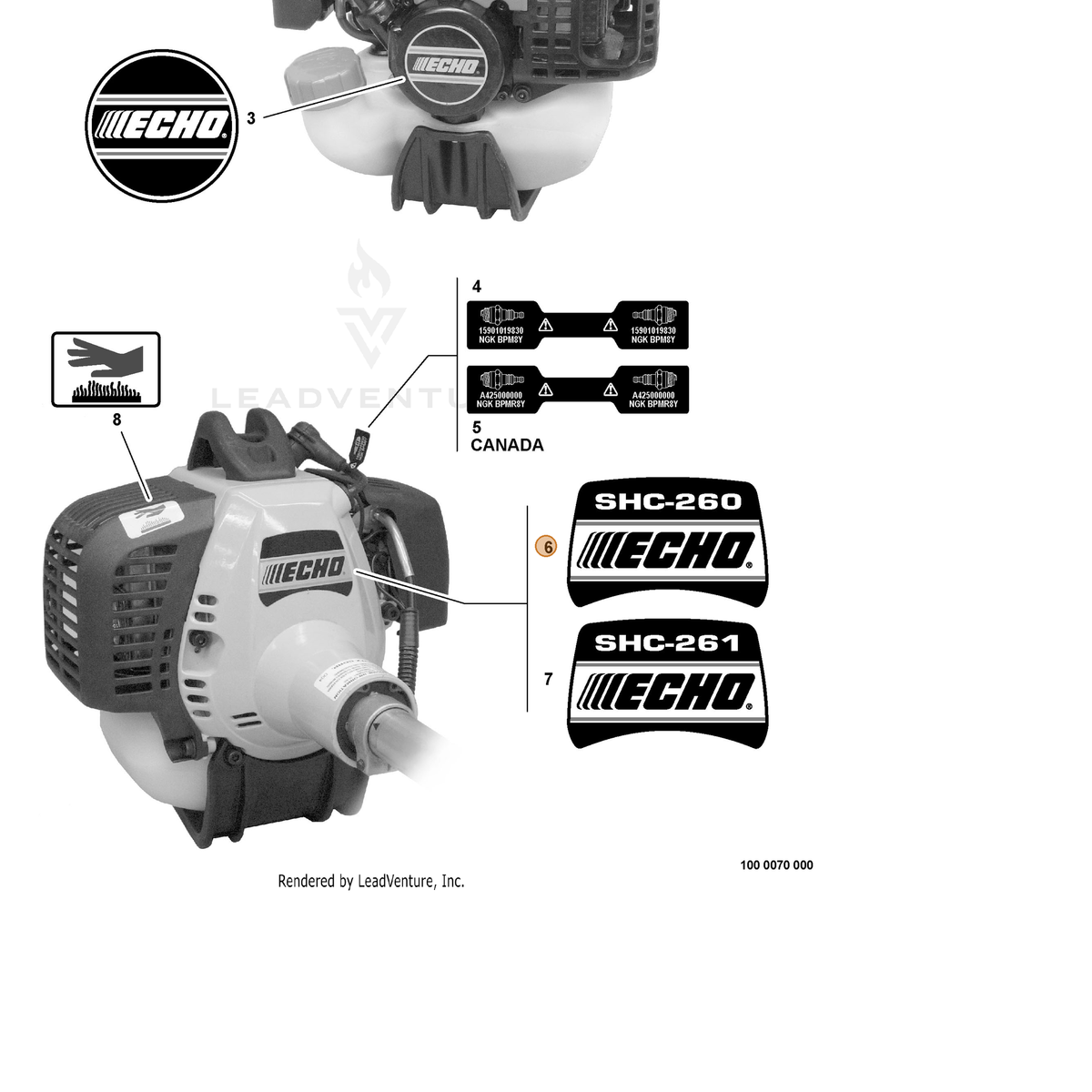 ECHO part X503004050 — IPL diagram snippet (6x zoom, amber highlight)