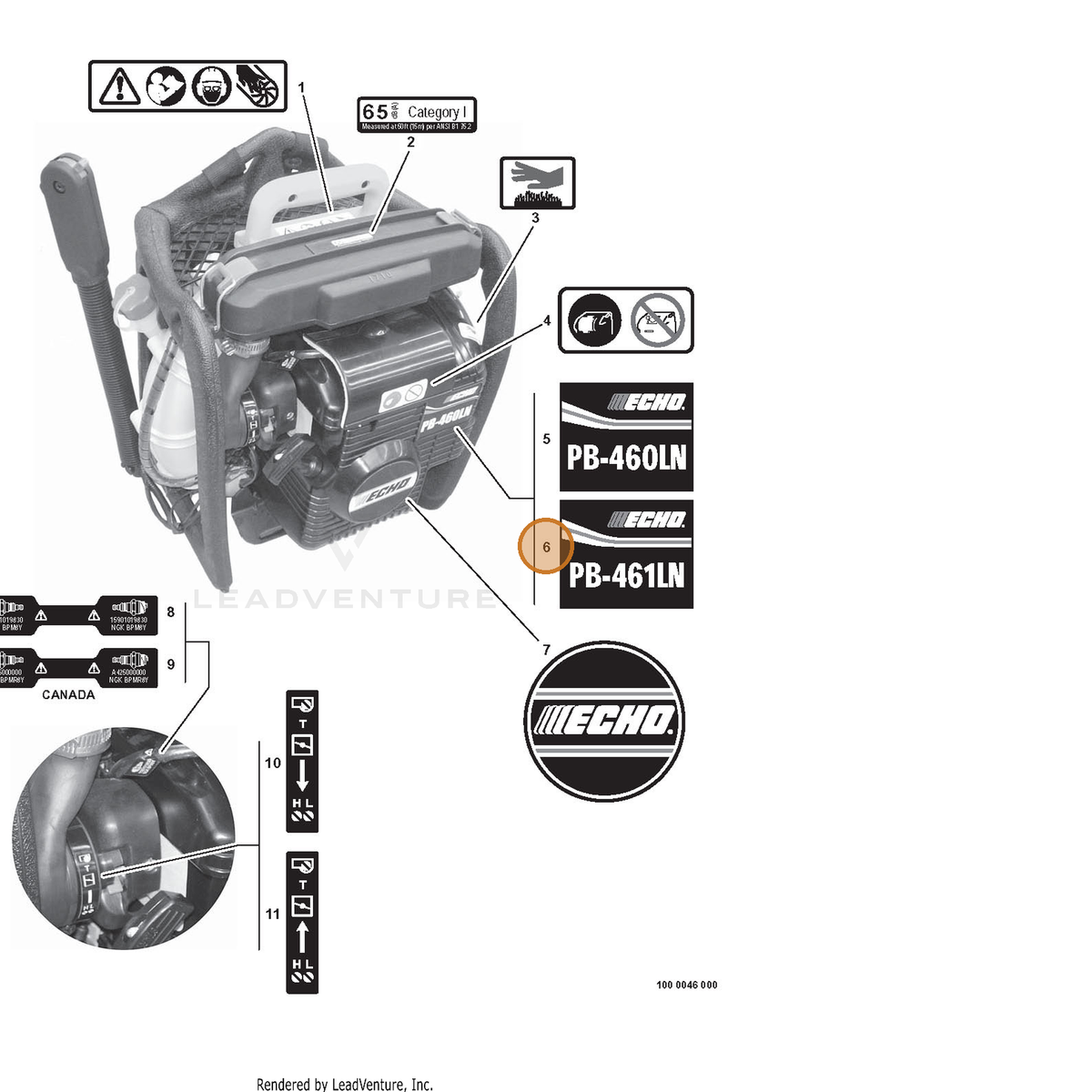 ECHO part X503004140 — IPL diagram snippet (6x zoom, amber highlight)