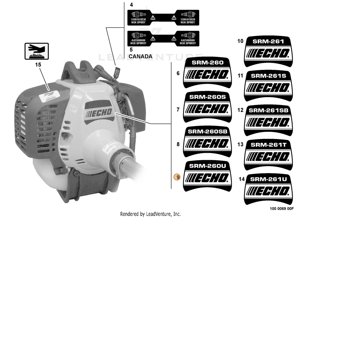 ECHO part X503004760 — IPL diagram snippet (6x zoom, amber highlight)