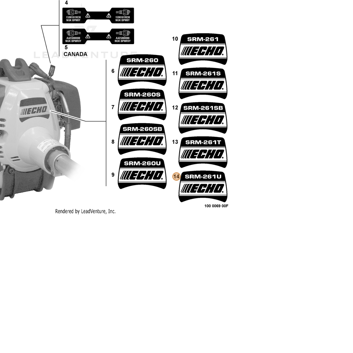 ECHO part X503004770 — IPL diagram snippet (6x zoom, amber highlight)