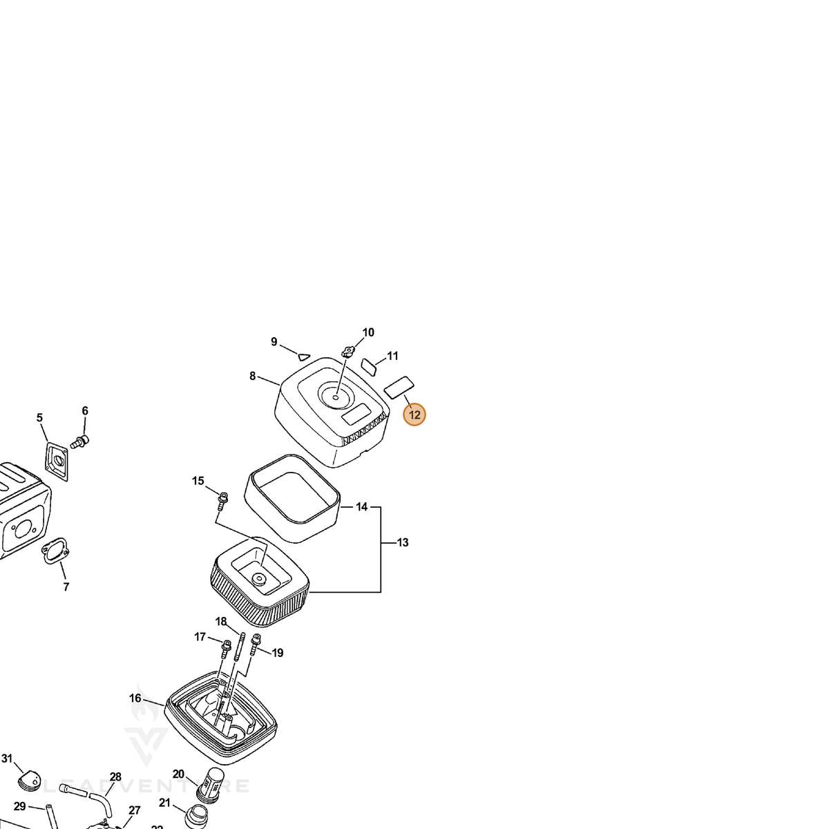 ECHO part X503005180 — IPL diagram snippet (6x zoom, amber highlight)