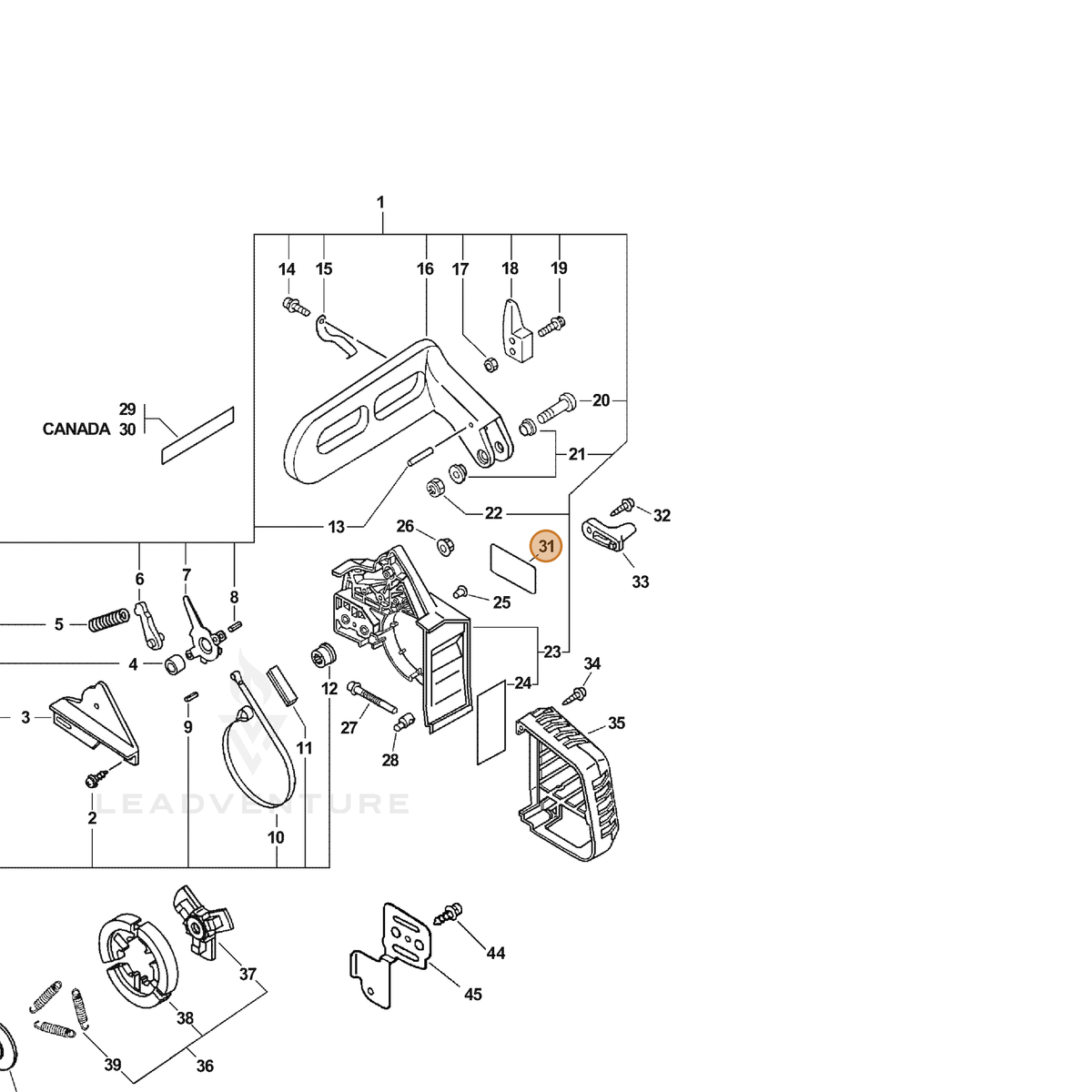 ECHO part X503005250 — IPL diagram snippet (6x zoom, amber highlight)
