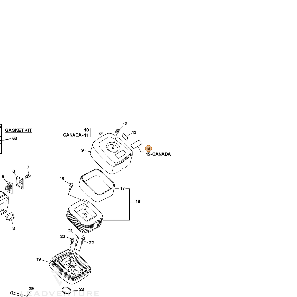 ECHO part X503006280 — IPL diagram snippet (6x zoom, amber highlight)