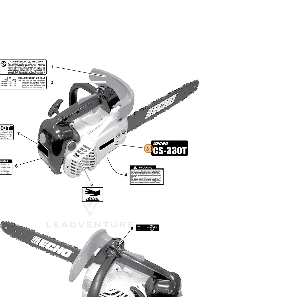 ECHO part X503006530 — IPL diagram snippet (6x zoom, amber highlight)